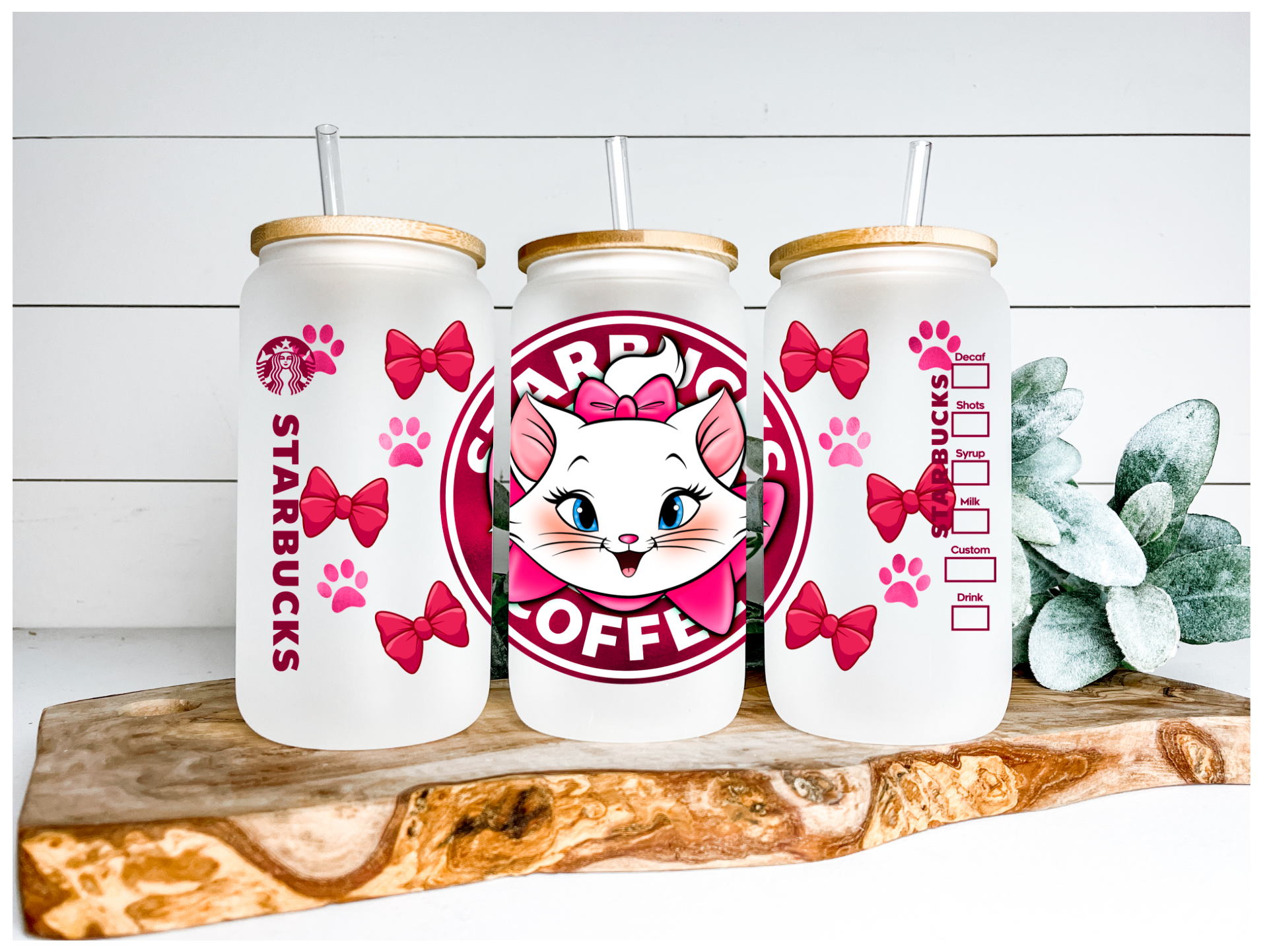 Valentines Cat Coffee Cup UV DTF Wraps 16 oz Size