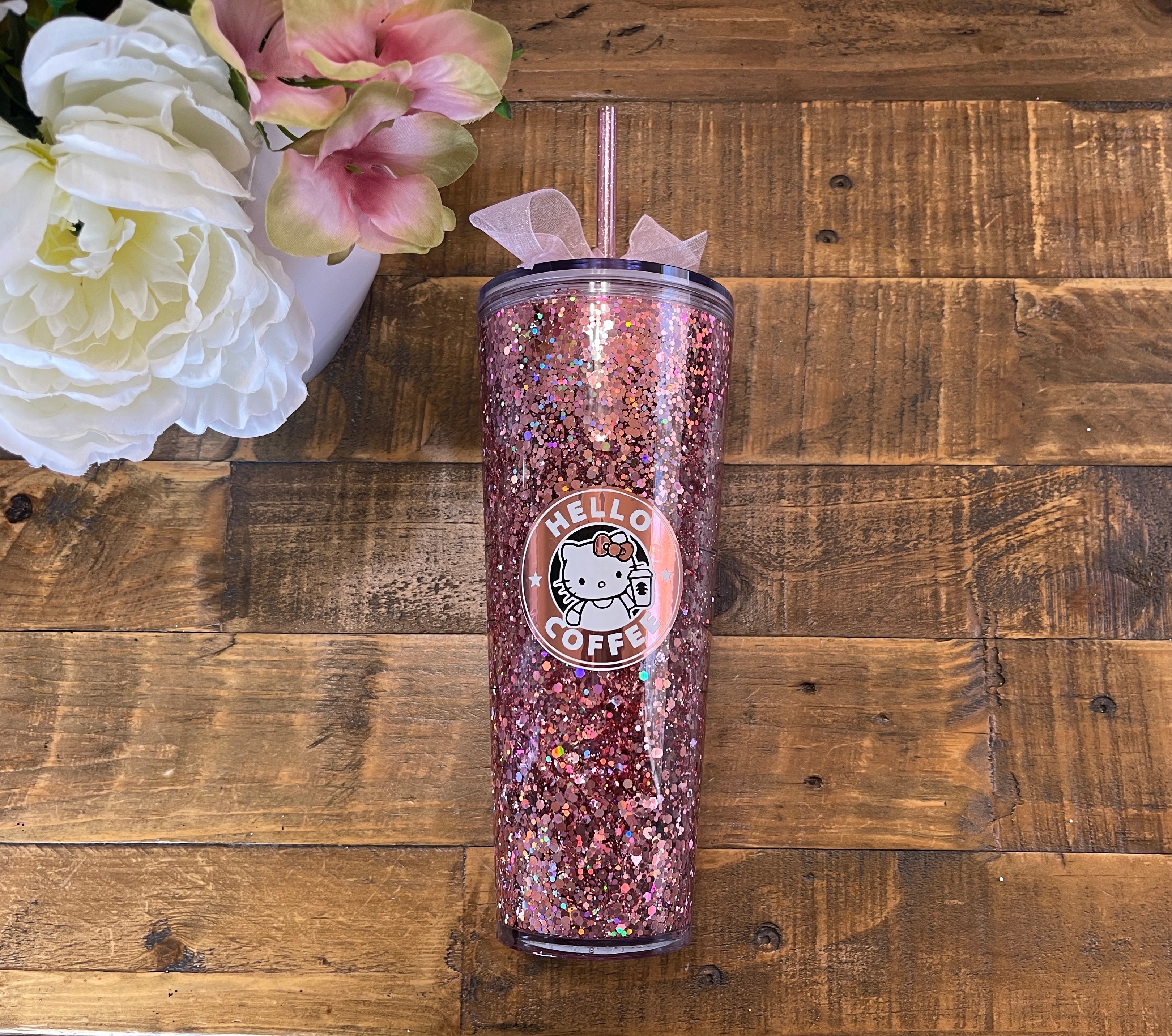 Rose Gold Drip Snowglobe Tumbler