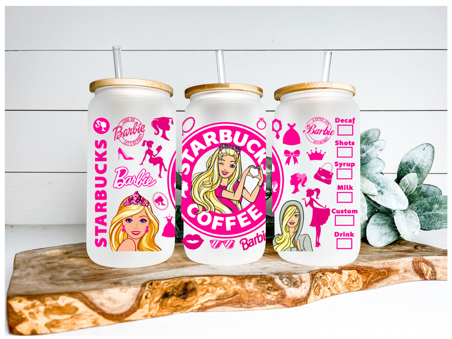 Barbie Coffee Cup UV DTF Wraps 16 oz Size