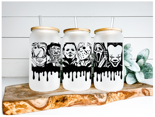 Horror Movie Characters Black Drip UV DTF Wraps 16 oz Size