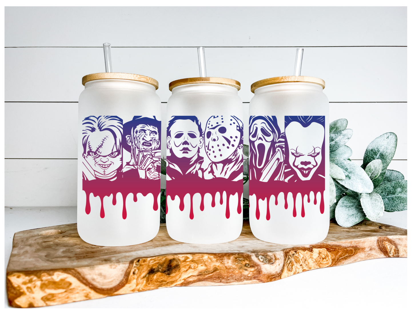 Horror Movie Characters Gradient Drip UV DTF Wraps 16 oz Size