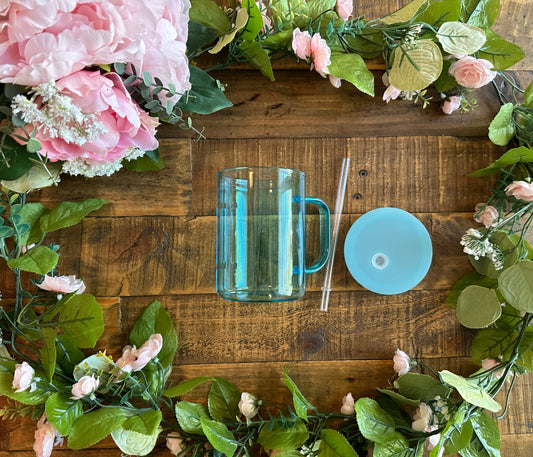 Turquoise Colored Glass Mug Blank 15oz Glass