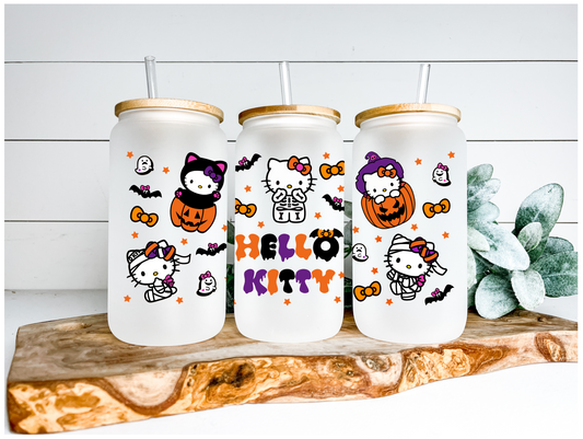 Kitty Halloween Pumpkin UV DTF Wraps 16 oz Size