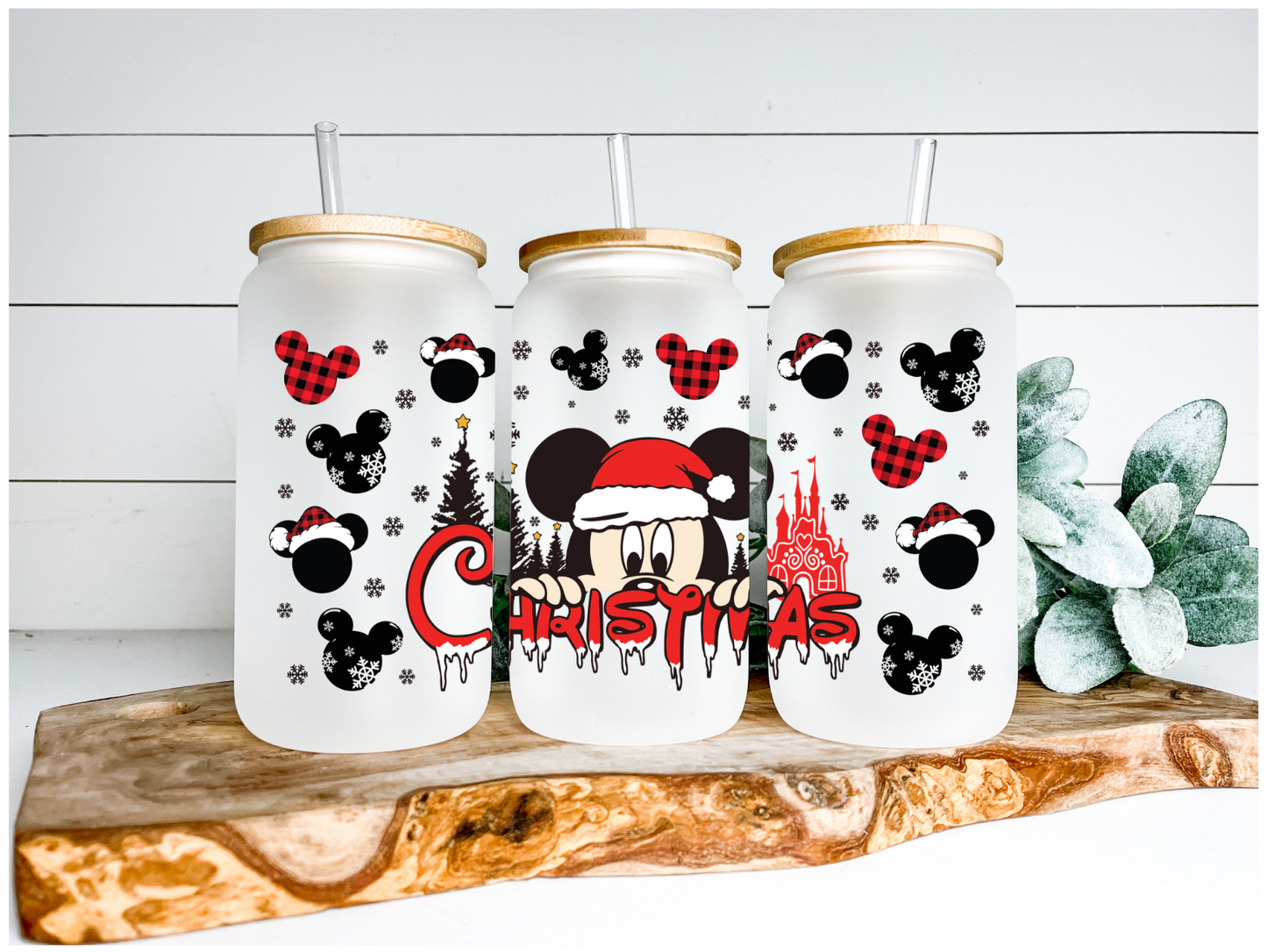 Mouse Christmas Santa Hat Sublimation Design Ready to Press 16 oz Size