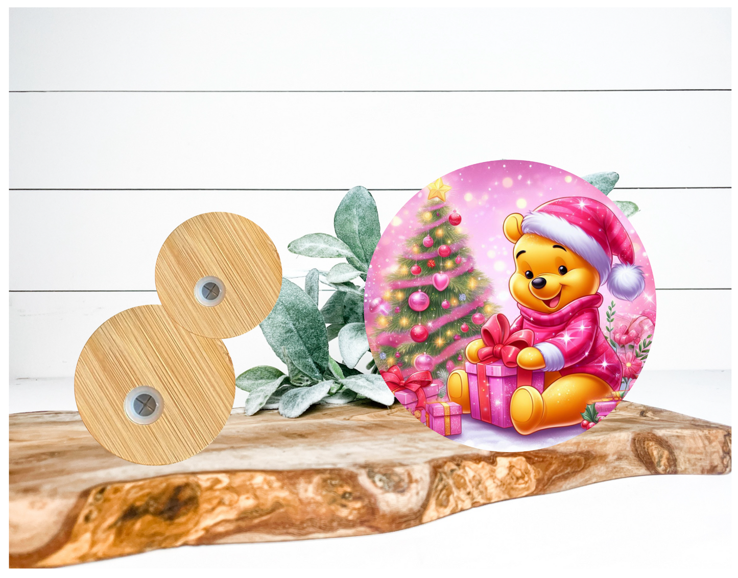 Pink Pooh Christmas Lid Wrap / Decal UVDTF
