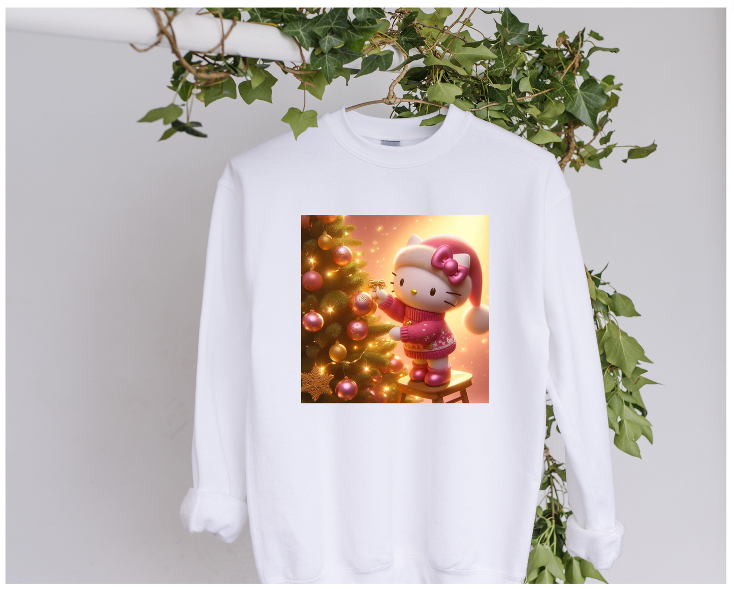 DTF Kitty Putting up Christmas Tree Clothing Designs