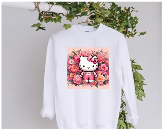 DTF Bright Floral Kitty Clothing Designs