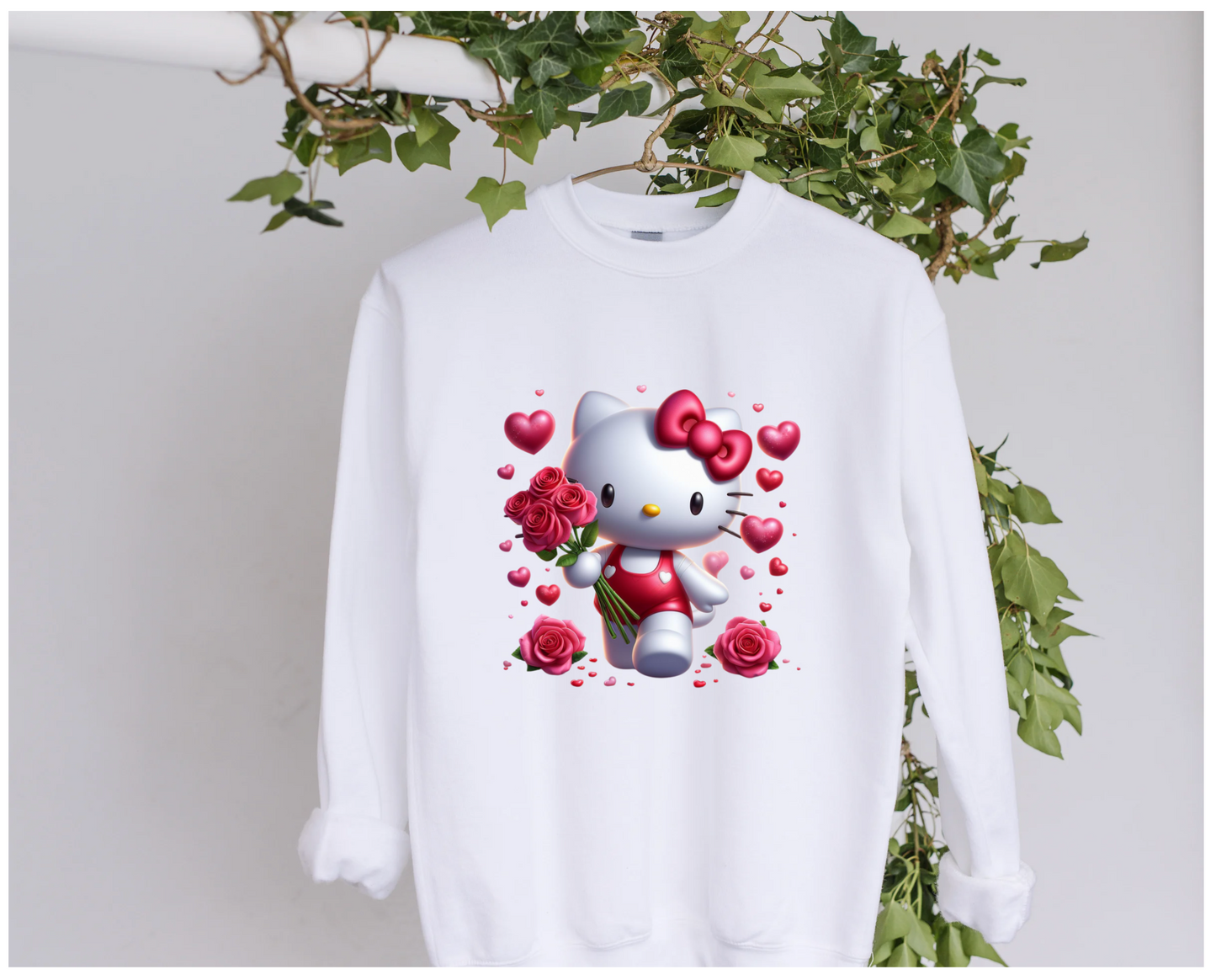 DTF Valentines Kitty with Roses Clothing Designs