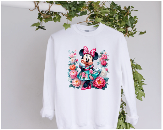 DTF Girl Mouse Blue Floral Clothing Design