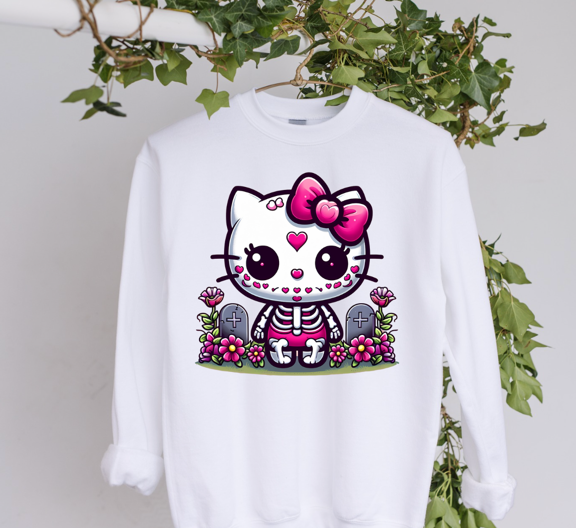 Crewneck Skeleton Kitty Horror