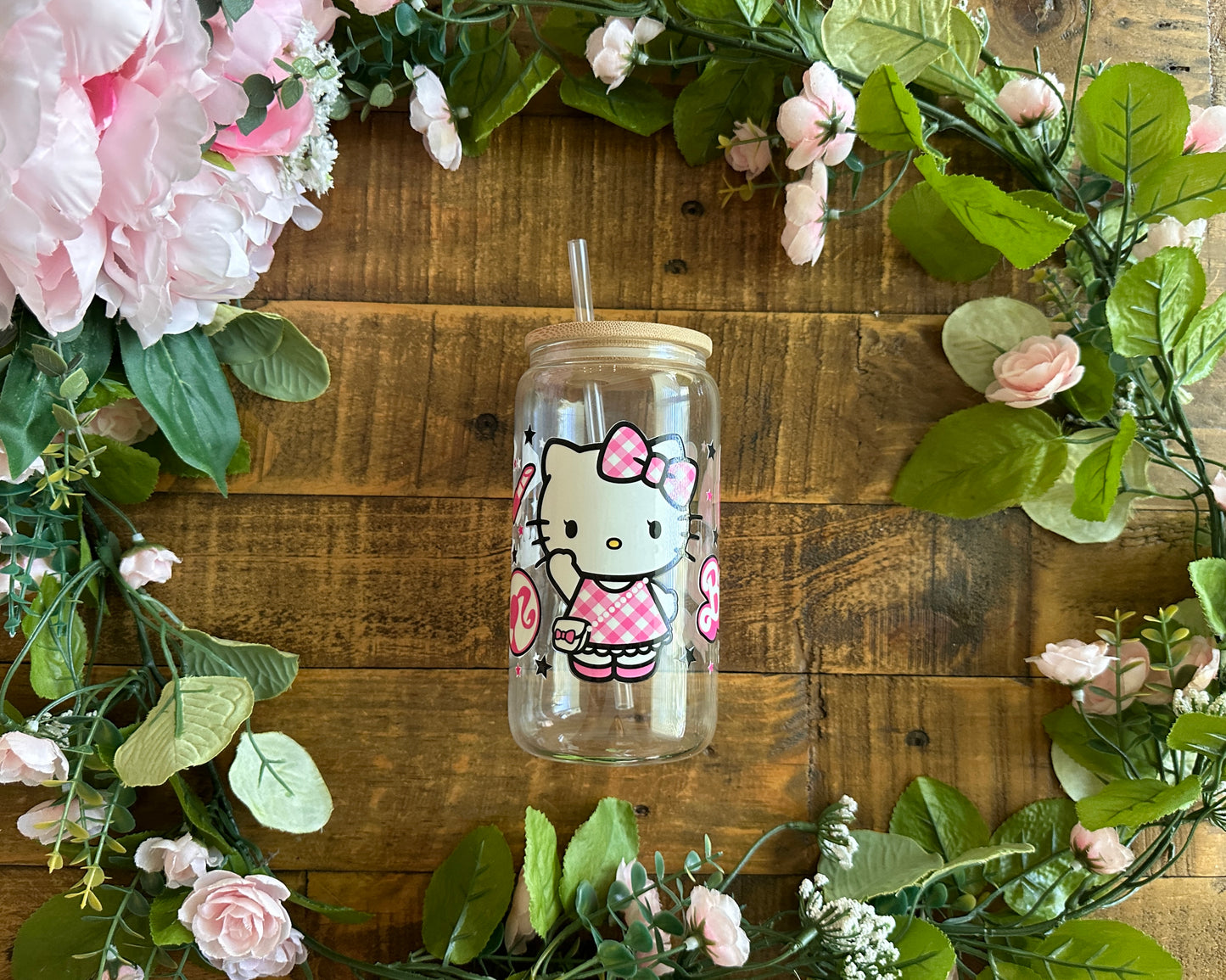 Kitty Barbie 16 oz Glass Can