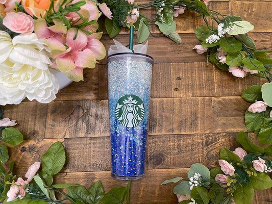 Blue Ombré Rhinestone Filled Tumbler