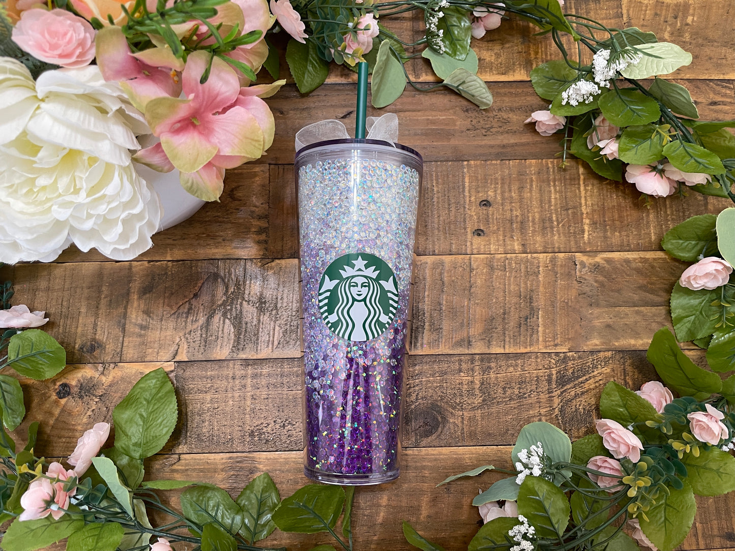 Purple Ombré Rhinestone Filled Tumbler