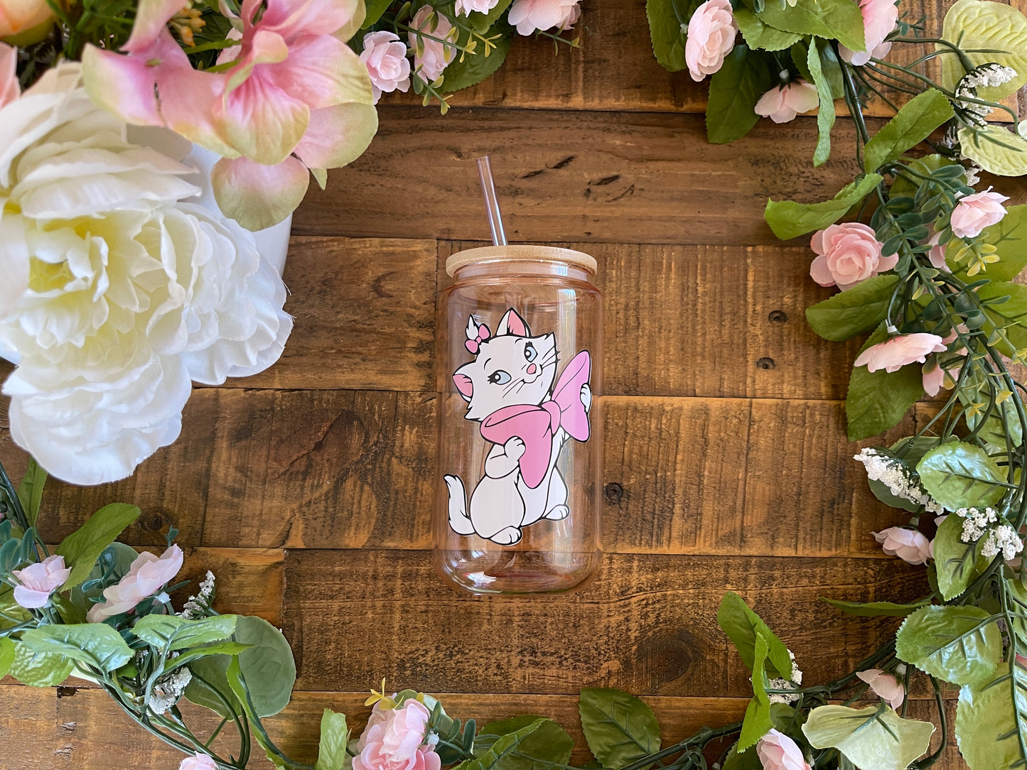 Cat Pink Glass Can 16 oz