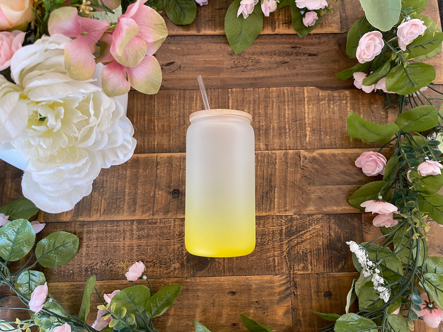 Gradient Yellow Frosted Blank 16oz Glass Cans