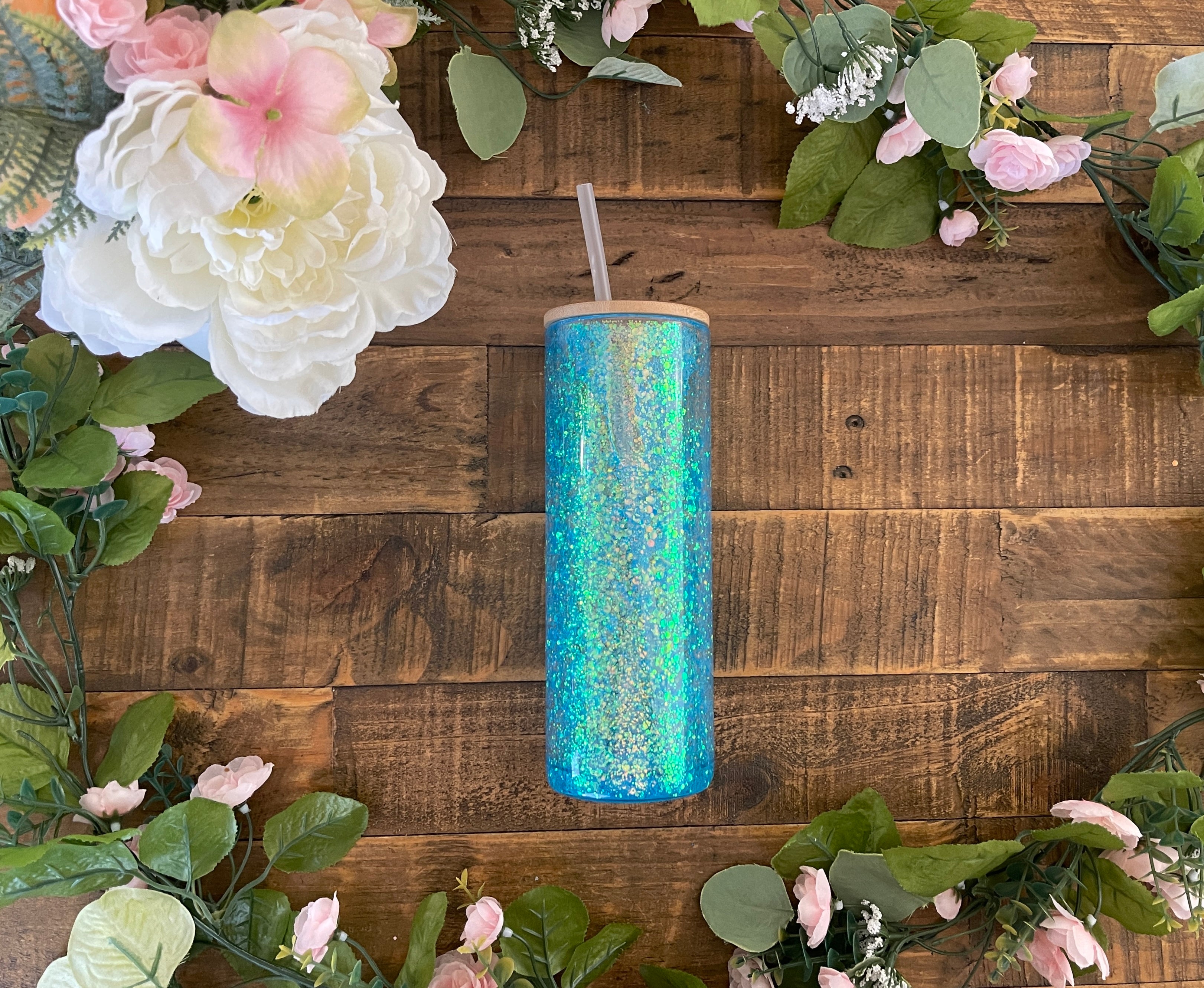 Aqua Blue Snow Globe Glass Can 20 oz littlelattes