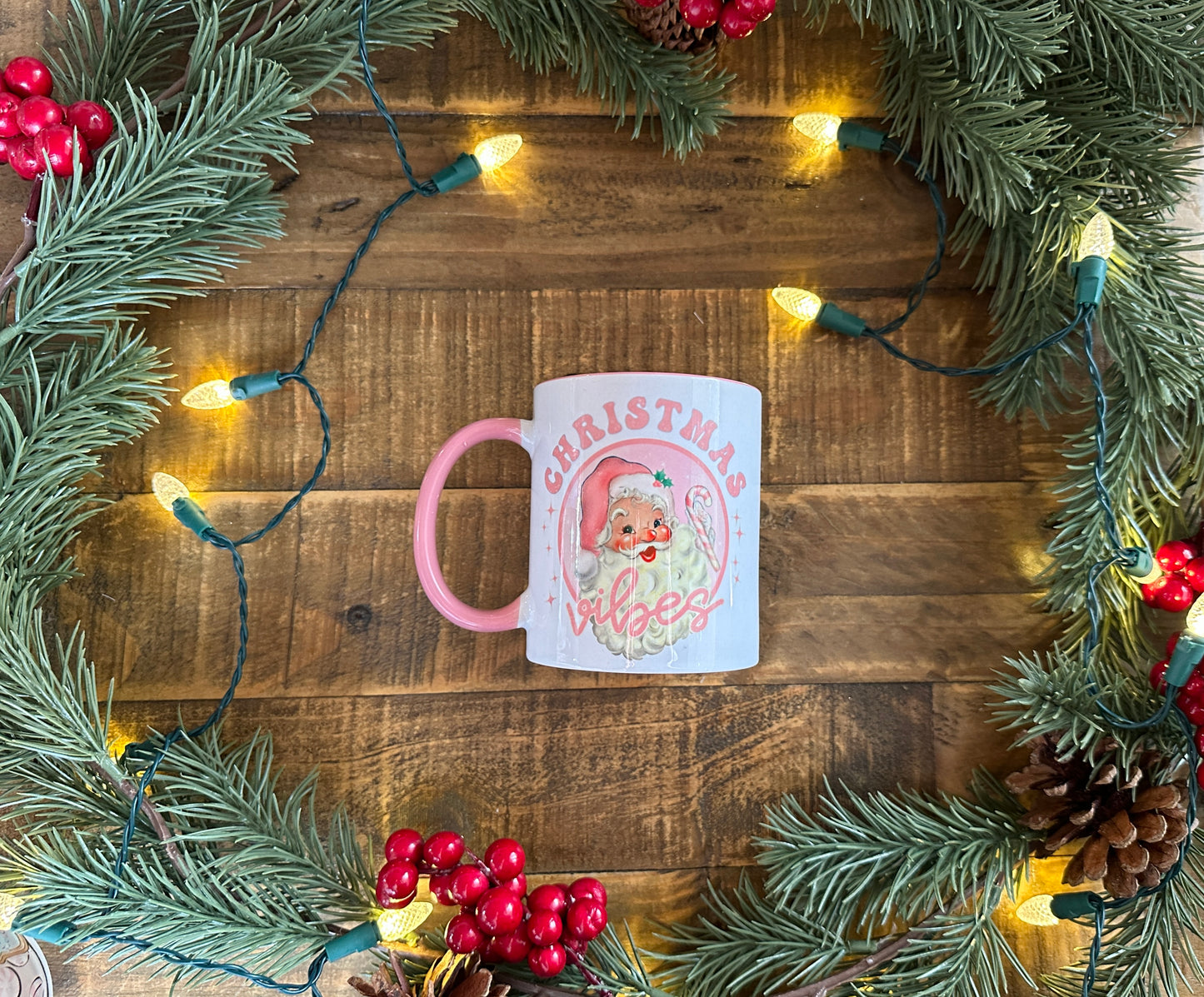 Pink Christmas Santa Vibes Mug