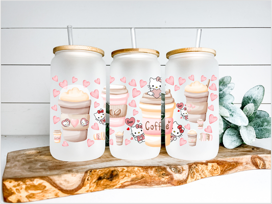 Kitty Coffee Sublimation Design Ready to Press 16 oz Size