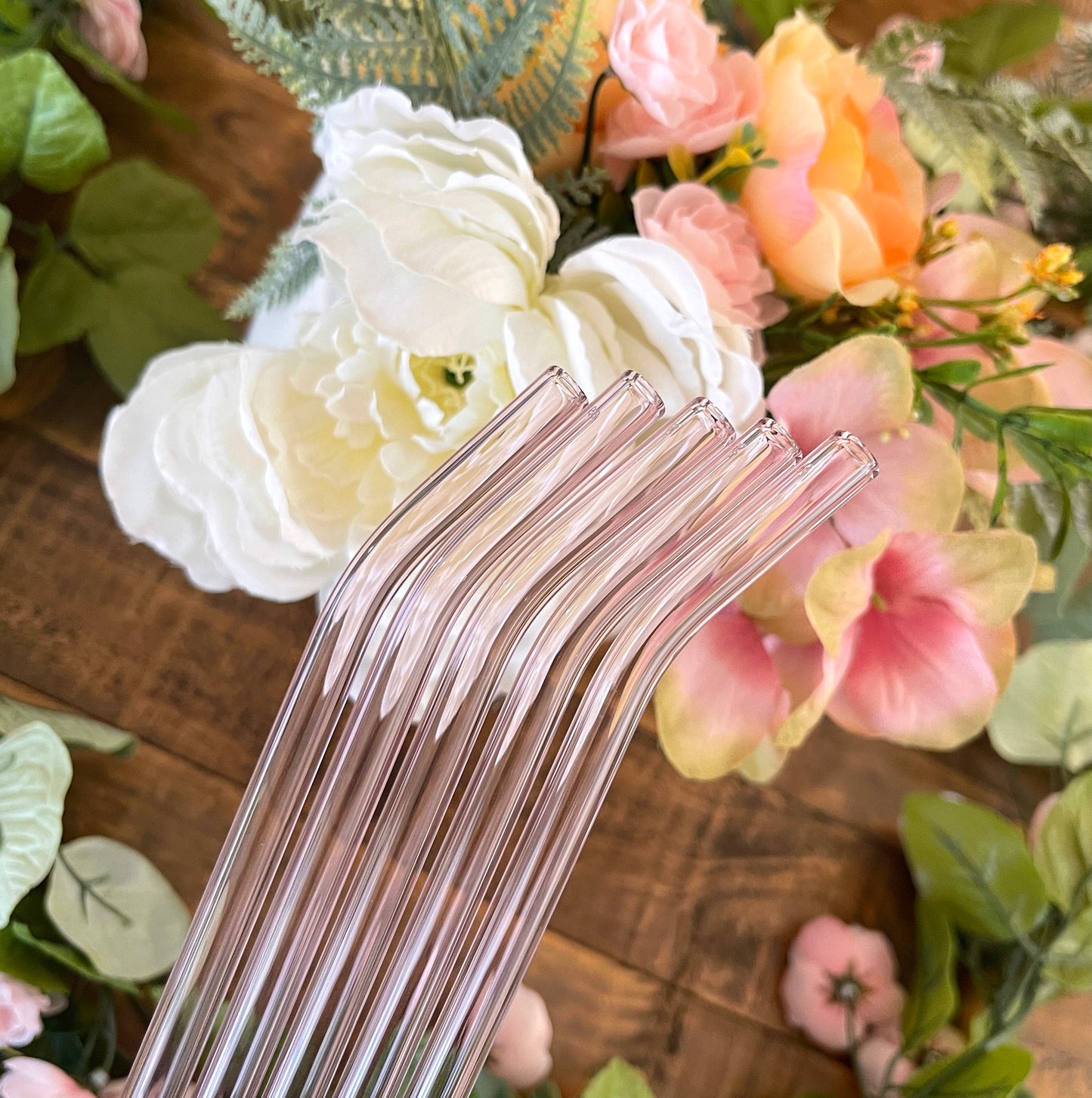 Pink Glass Bent Straw